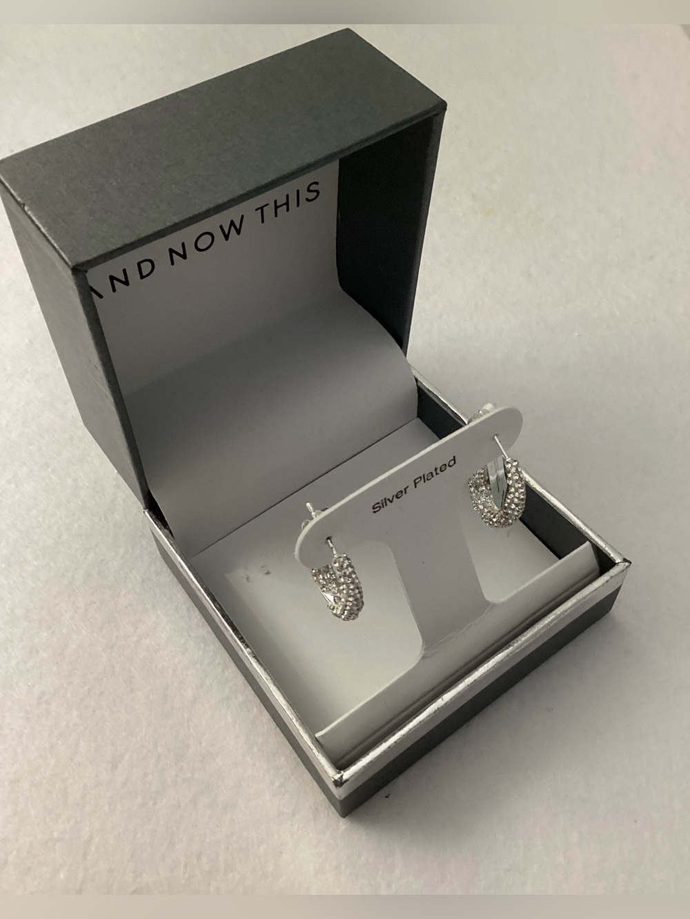 And Now This Silver Plated Crystal Hoop Earrings